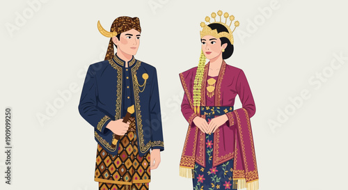 Indonesian Couple in Traditional Wedding Attire, Java Culture
