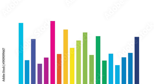 A vibrant spectrum of multicolored bars, symbolizing progress and data visualization, against a clean white background