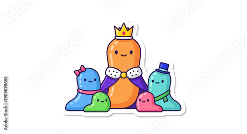 Cute Blob King And His Royal Blob Family In A Whimsical Cartoon Style
