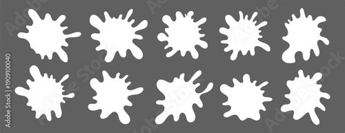 Water or milk puddle splash frame with organic blob shapes and fluid edge vector illustration set. Ideal for milk or paint spill designs with abstract wavy borders and stains.