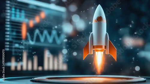 Abstract rocket launch and graph growing up