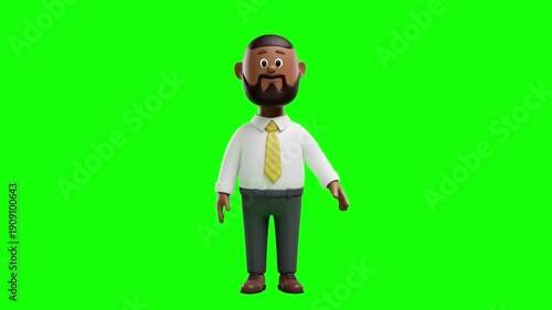 3D Cartoon Male Character with Beard Presenting Imaginary Growth Chart and Data on Green Screen for Business Marketing and Corporate Success