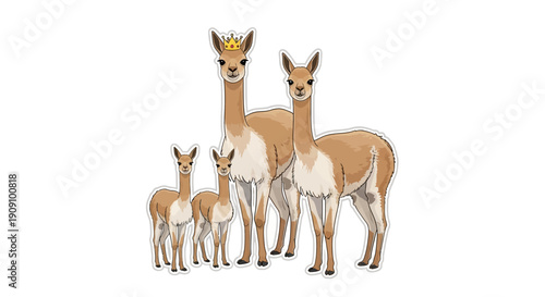 A Family of Vicuñas with a Crown on the Head, Cartoon