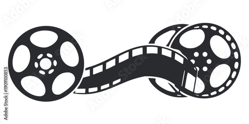 Twin Cinema Film Reels and Strip Silhouette Illustration