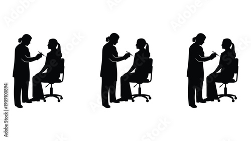Three stylists working on clients' hair in a salon setting. isolated on white background, Vector