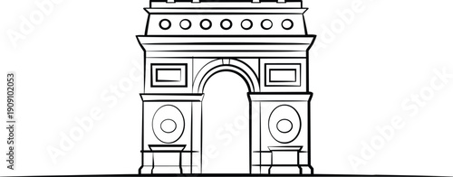 Historic triumphal arch outline illustration featuring classical monument architecture landmark facade vector isolated cultural heritage structure travel tourism design