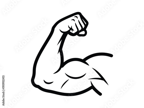 Flexed bicep arm, a strong silhouette icon representing power, strength, fitness, and bodybuilding.