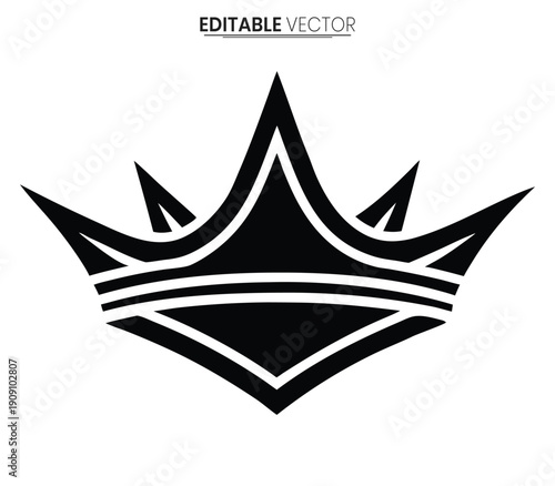 A striking black crown design with sharp points and elegant lines silhouette