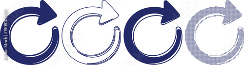 Circular arrow graphic designs showing repeat refresh and redo actions in various artistic styles and textures