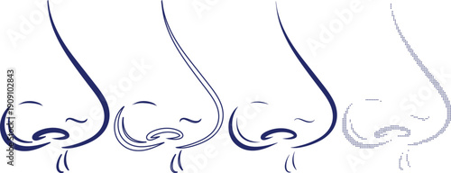 Stylized nose outline graphics with subtle details and varied artistic interpretations for beauty or medical themes