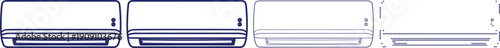 Four blue air conditioner icons displaying progressive detail and a pixelated rendition on a grid