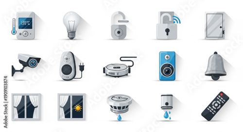 Collection of smart home security and automation icons.