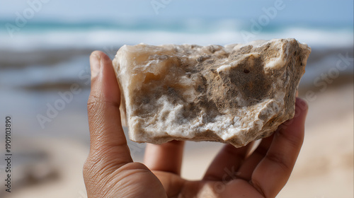 Wallpaper Mural Hand holding a large chunk of raw ambergris. perfume ingredient concept. Torontodigital.ca