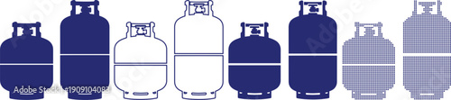 Gas cylinder vector graphics including propane and butane tanks in solid outline and pixelated styles