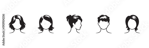 Female hair shapes collection vector illustration woman avatar silhouette hairstyle set icons