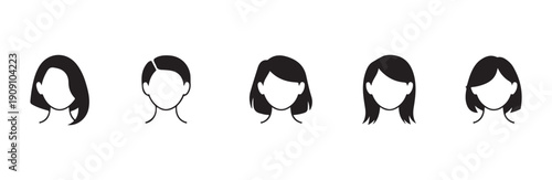 Hairstyle avatar collection for girls vector illustration woman hair silhouette set portraits