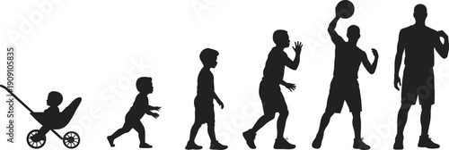 Silhouette of male growing stages from baby in stroller to adult man, evolution concept, child development, life stages vector illustration