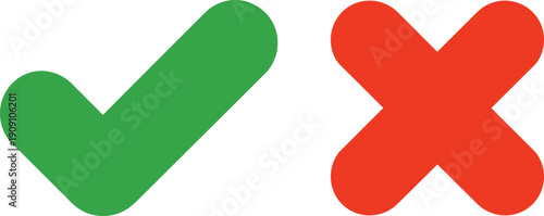 Simple Minimalist Vector Illustration of a Green Check Mark and Red Cross Mark Icon Representing Success Failure Correct Incorrect and Decision Making Options Symbols