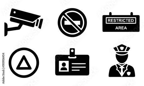 Security and Access Control Icon Set in Clean Black Silhouette Style