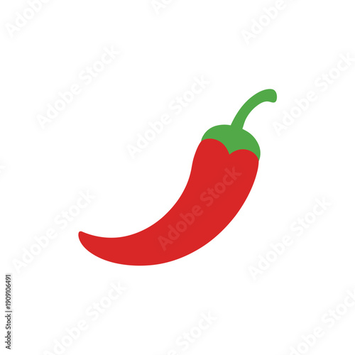 A vibrant red chili pepper with a green stem on a white background