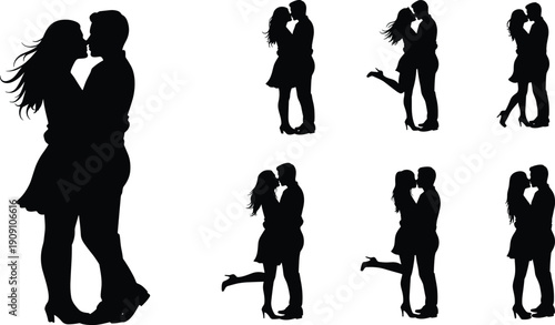 Romantic couple kissing silhouette, love and affection, passionate embrace, intimate moment, happy relationship, emotional connection, tender romance, couple in love