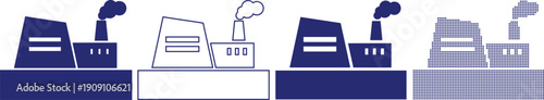 Power plant and industrial factory building icons with smoke stacks and cooling towers for environmental concepts