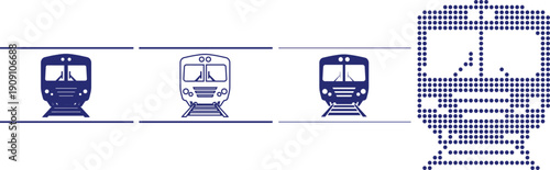 Train locomotive front view vector illustration isolated on checkered background blue outlines
