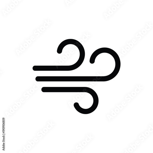 A simple black wind icon on a white background symbolizing weather