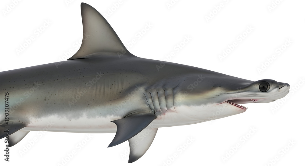 Naklejka premium Shark with sharp teeth swimming in the ocean with a sleek streamlined body and a distinctive dorsal fin