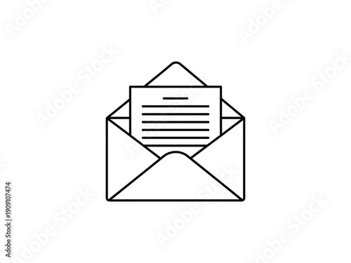 Open envelope with letter icon, vector graphic for mail and correspondence