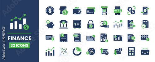 Finance Office Icon Set. Banking payment investment report symbols. Professional business vector collection