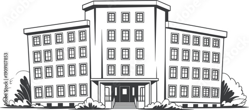 School building exterior illustration featuring educational institution architecture campus facade vector design isolated academic facility learning environment urban structure concept