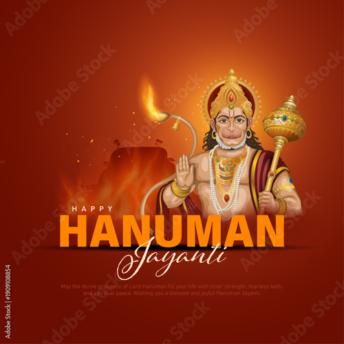 Happy Hanuman Jayanti Janmotsav Greeting Design, Lord Hanuman Background. A Hindu festival celebrated of lord hanuman birthday.