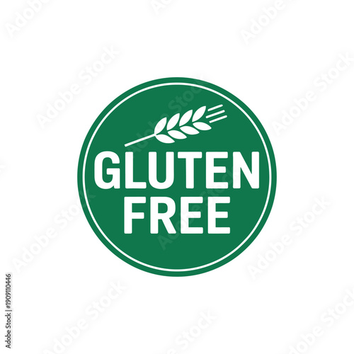 A green gluten free logo with a wheat symbol on a white background
