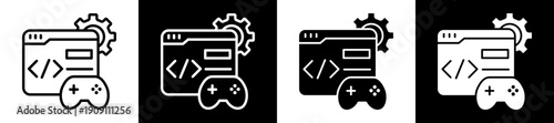 Game Development Icon In Flat Version On Black And White Background