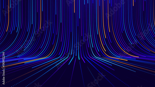 AI Integration in a Digital Ecosystem: Flowing Data Streams and Neural Network Connections Across a Futuristic Analytics Landscape.