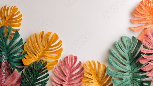 Creative layout made of colorful tropical leaves on white background