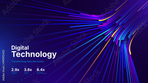 High-Speed Digital Data Stream with Flowing Particle Lines and Dynamic Light Trails Across an Advanced AI Network. Vector Illustration.