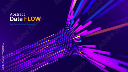 Intelligent Data Matrix with Rapid Particle Trails and Synchronized Information Flow. Fast Moving Data Flow Lines. Tech Innovation and Science Research Background. Vector Illustration.