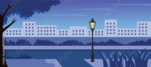 Foto Night in the City Park with Street Lamp