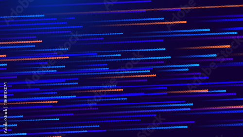 Digital Data Flow Vector Background. Big Data Technology Lines. 5G Wireless Data Transmission. High Speed of Light Trails. Information Flow in Virtual Reality Cyberspace. Vector Illustration.