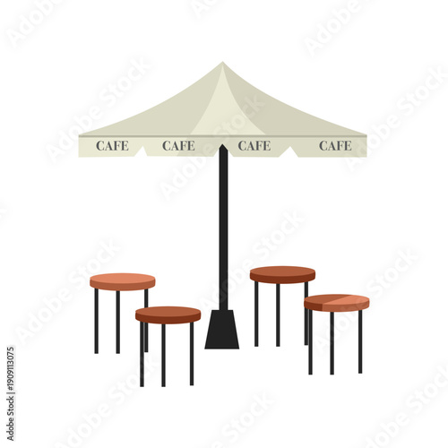 Outdoor Cafe Seating with Umbrella and Stools. Gazebo cafe. Cafe umbrella. Cafe chair.