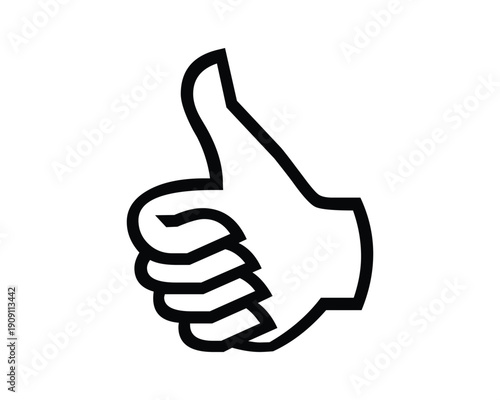 Black and White Thumbs Up Icon with Bold Lines and Simple Hand Gesture