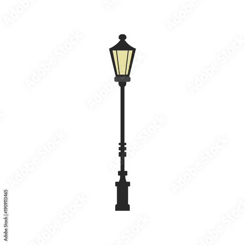 Classic Street Lamppost Flat Illustration. Urban Street Light Flat Graphic. Minimal Flat Street Lantern Design. Elegant Street Lamp