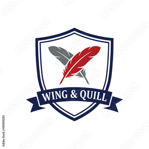 Wing and Quill Shield Logo Vector for Publishing Brand