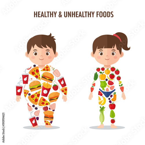 Children Wearing Food Print Clothing Standing.