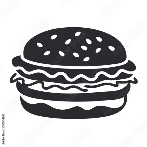 Gourmet Beef Burger with Sesame Seed Bun Silhouette Icon