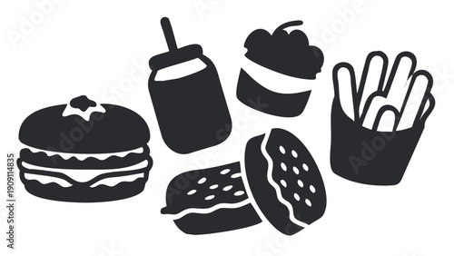 Fast Food and Junk Food Silhouette Vector Icon Collection