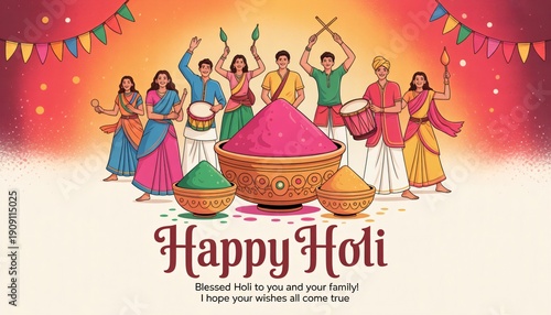 Wallpaper Mural Happy Holi festival of India background. group of people celebrating Holi. abstract vector illustration banner design Torontodigital.ca