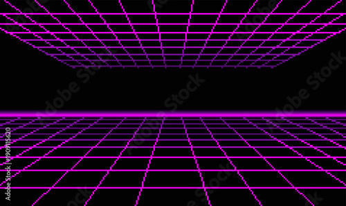Futuristic Neon Wireframe Tunnel in Vaporwave Style